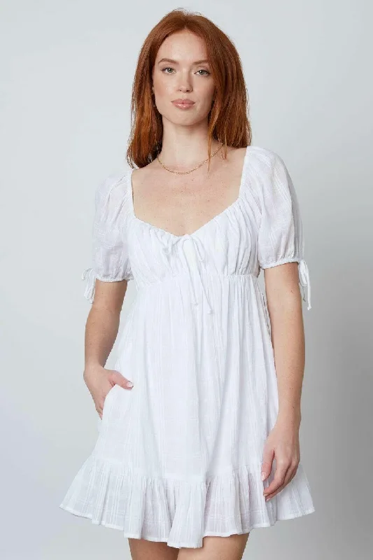 Joy White Puffed Sleeve Mini Dress