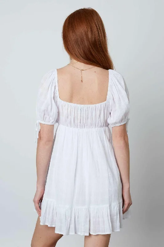 Joy White Puffed Sleeve Mini Dress