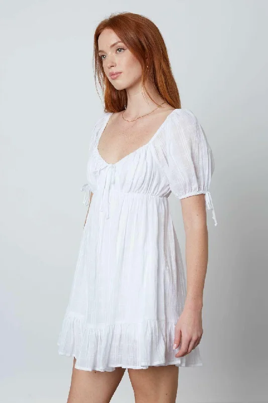 Joy White Puffed Sleeve Mini Dress