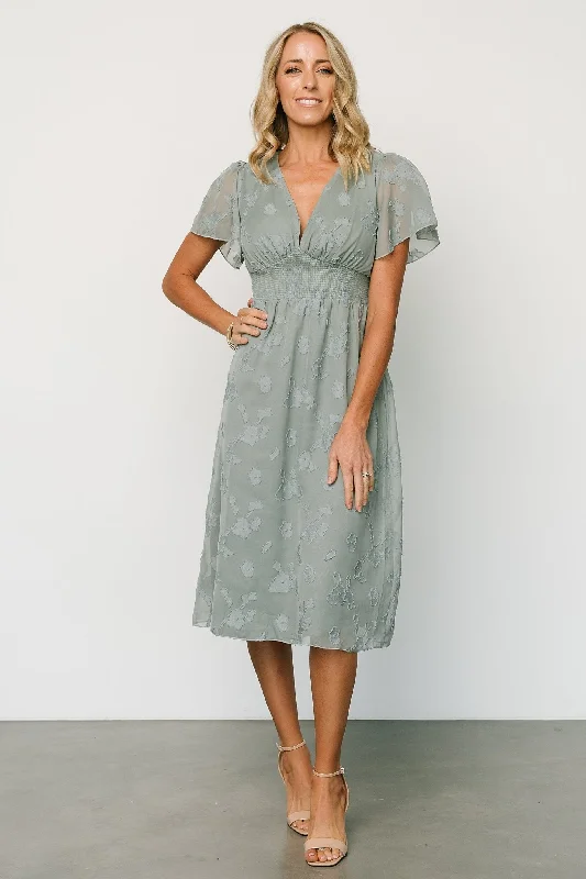 June Smocked Midi Dress | Eucalyptus