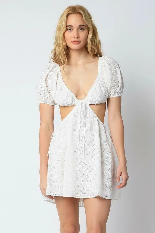 Lenah Ivory Eyelet Cutout Mini Dress