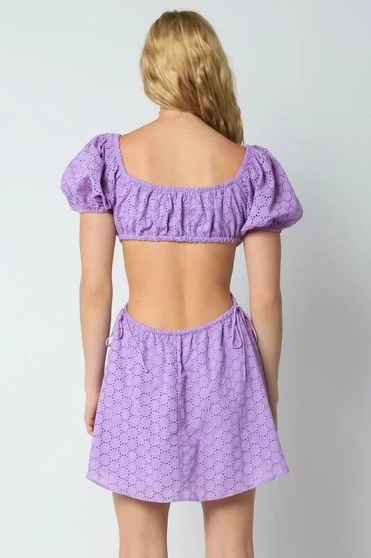 Lenah Lavender Eyelet Cutout Mini Dress