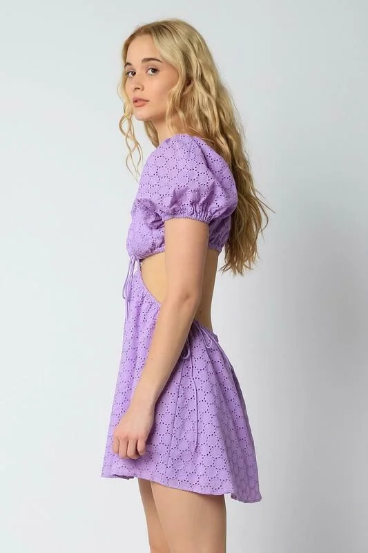 Lenah Lavender Eyelet Cutout Mini Dress