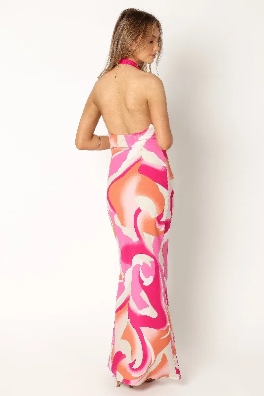 Lola Halterneck Maxi Dress - Pink Swirl