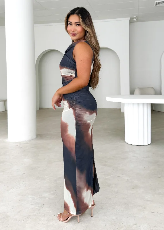 Mimcra Mesh Midi Dress - Brown Tie Dye