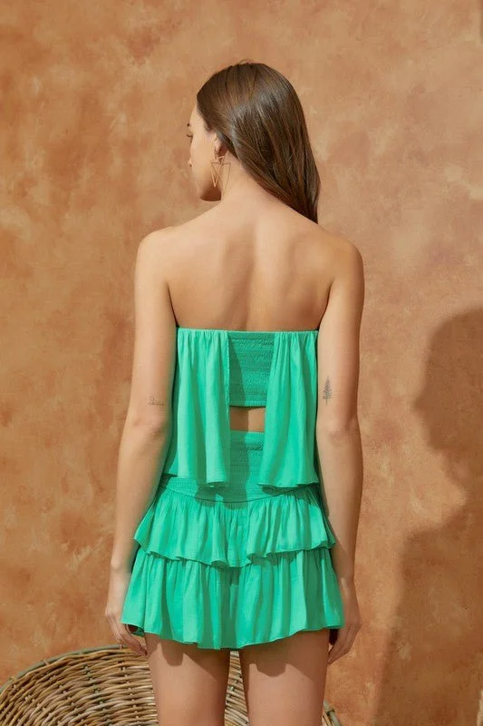 Monaco Aqua Green Strapless Romper