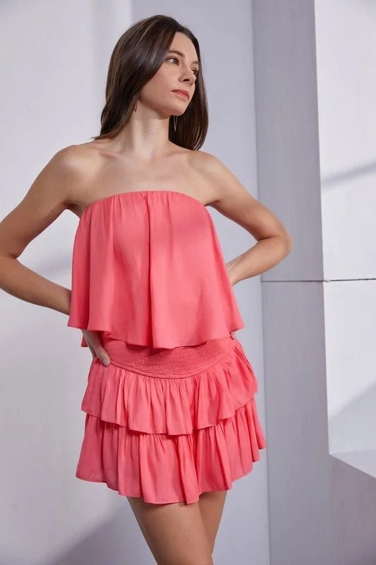 Monaco Coral Strapless Romper