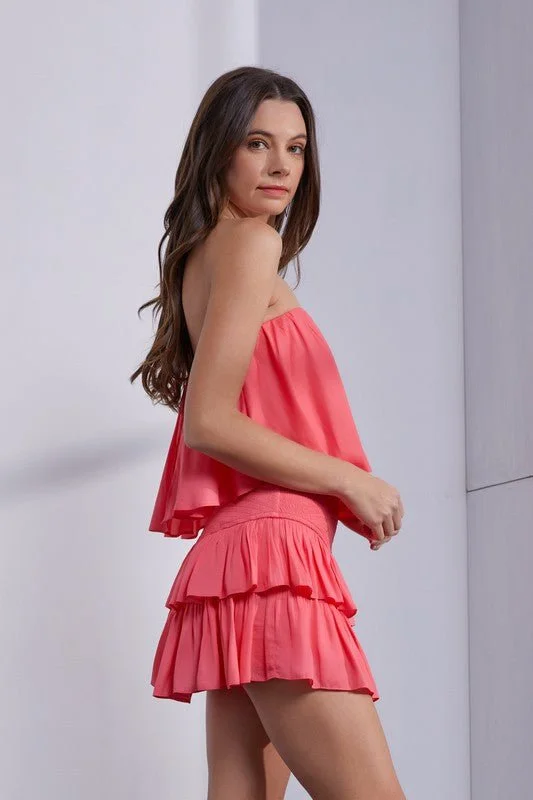 Monaco Coral Strapless Romper