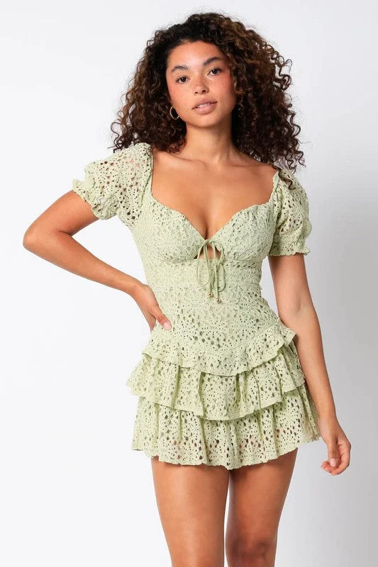 Penelope Sage Lace Mini Dress