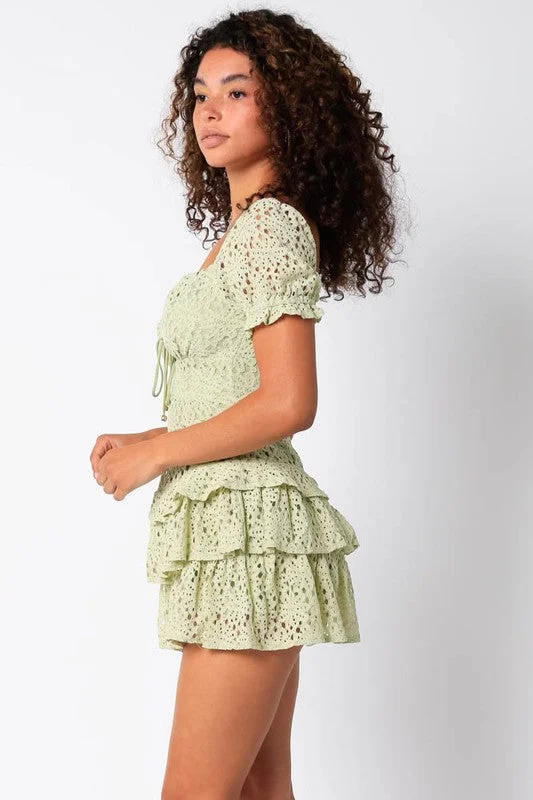 Penelope Sage Lace Mini Dress