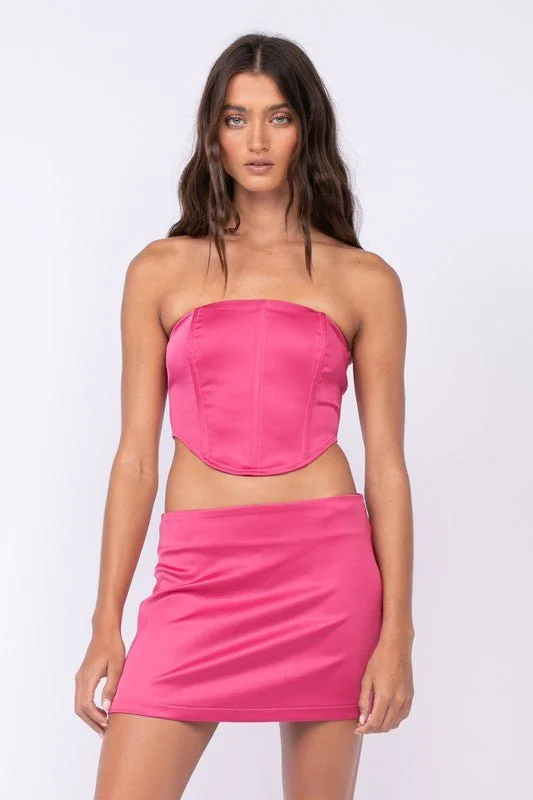 Portia Pink Satin Corset Mini Dress Set