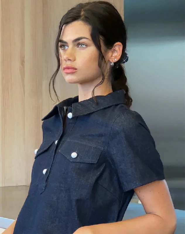 Reiga Smock Mini Dress in Denim Indigo