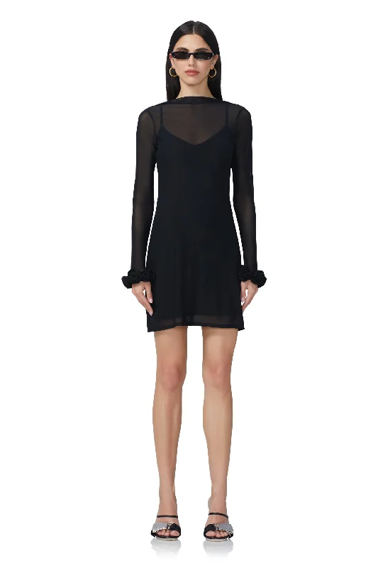 Shani Rosette Mini Dress - Noir 