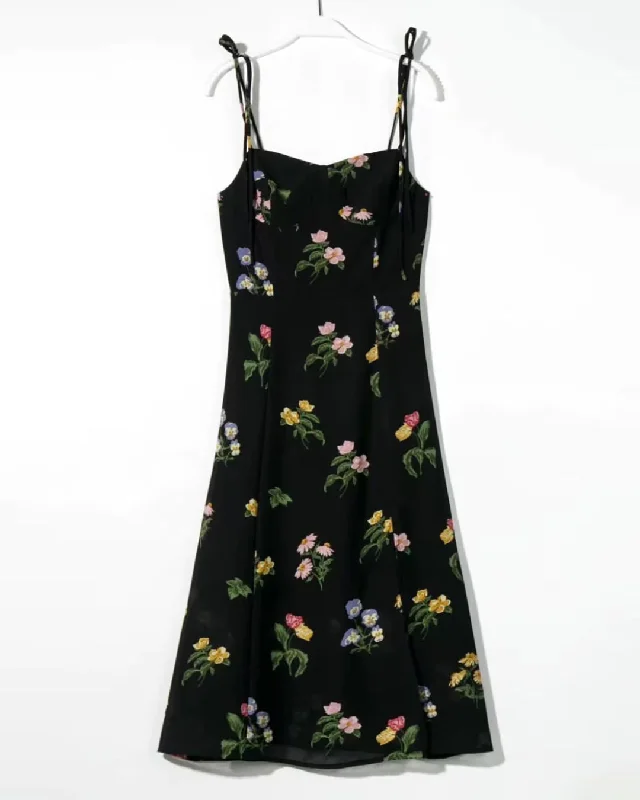 Spaghetti Strap Floral Retro Side-Slit Sheath Dress