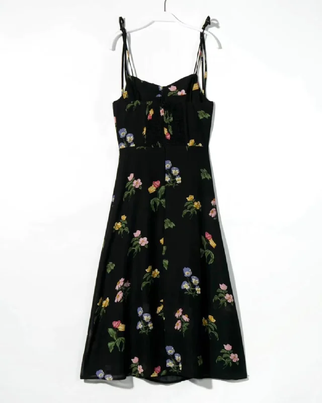 Spaghetti Strap Floral Retro Side-Slit Sheath Dress