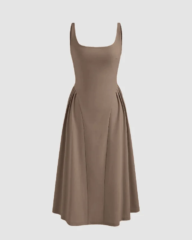 Square Neck Sleeveless Dress In Brown