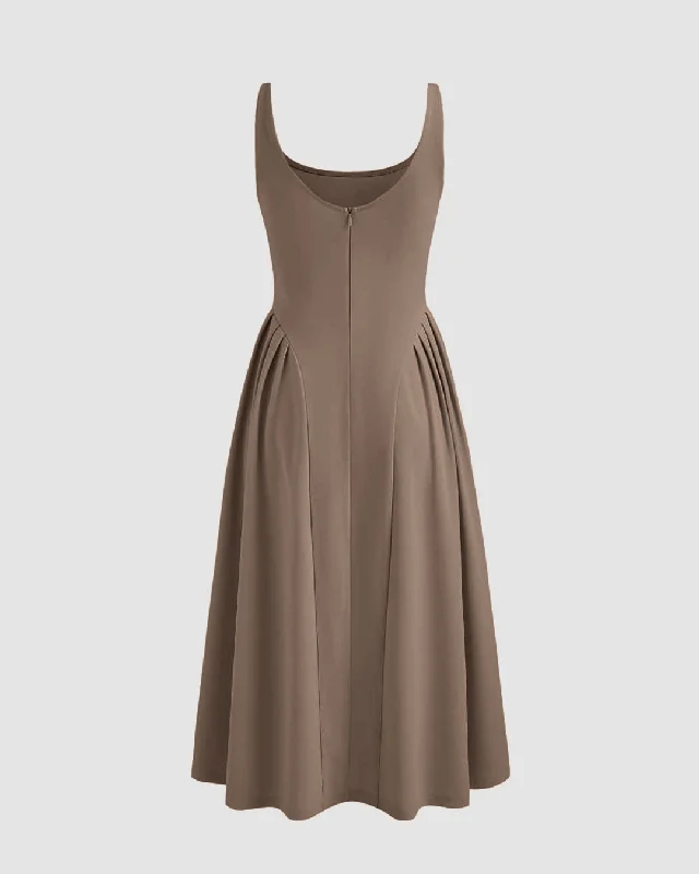 Square Neck Sleeveless Dress In Brown