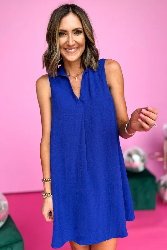 SSYS The Maggie Sleeveless Collared Crepe Dress In Royal