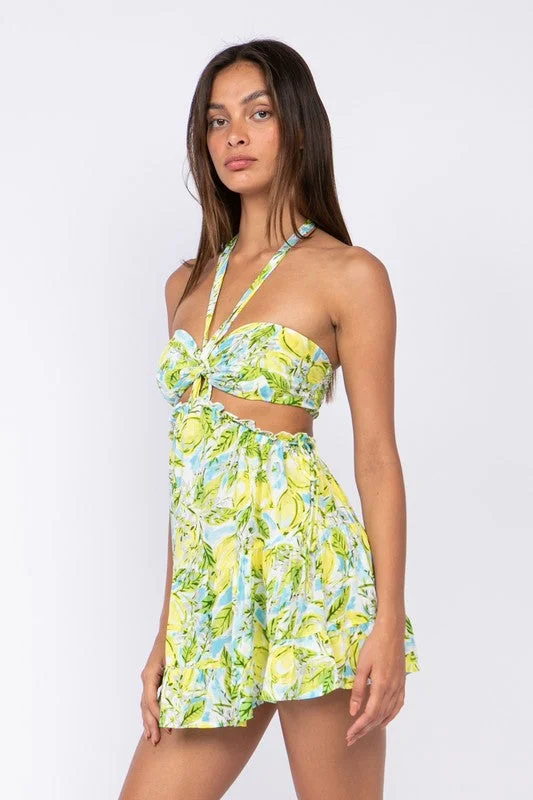 Sundown Blue Lemon Print Sundress