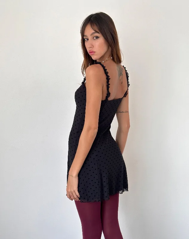 Trisha Mini Dress in Polka Black Flock