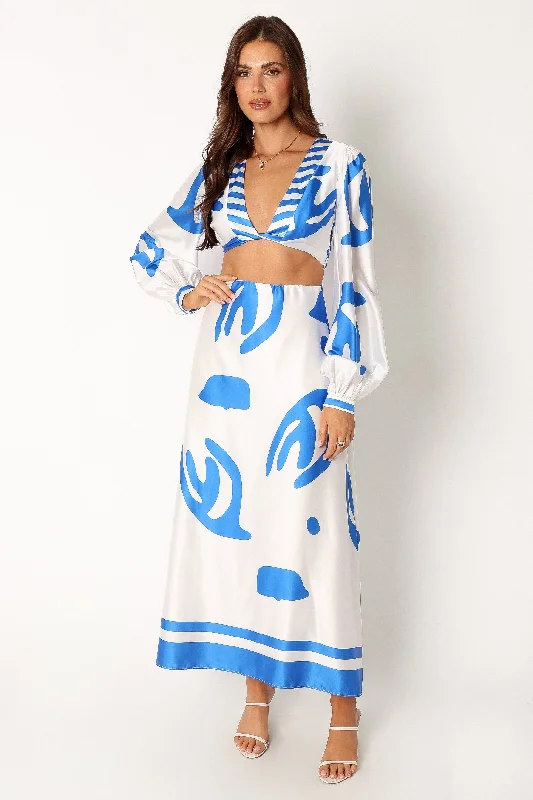 Triton Long Sleeve Midi Dress - White Blue