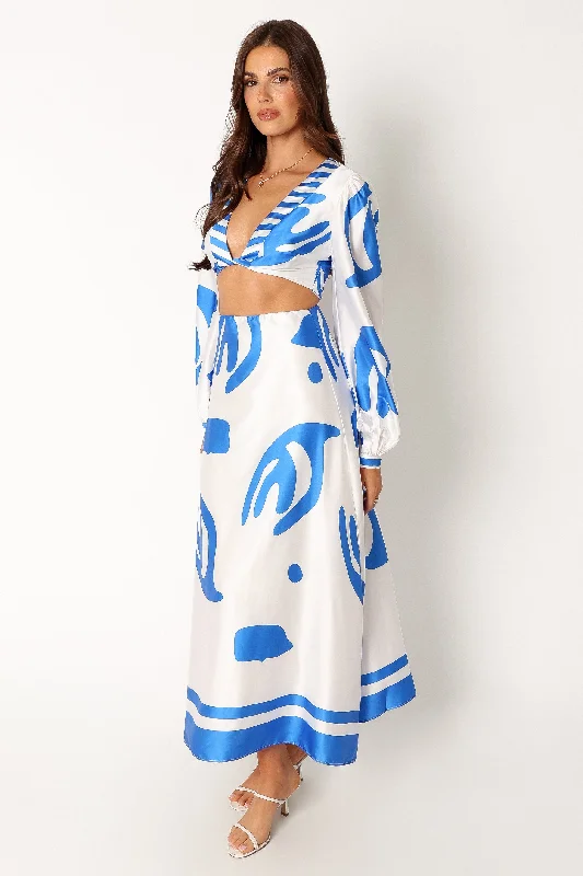 Triton Long Sleeve Midi Dress - White Blue