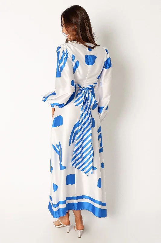 Triton Long Sleeve Midi Dress - White Blue