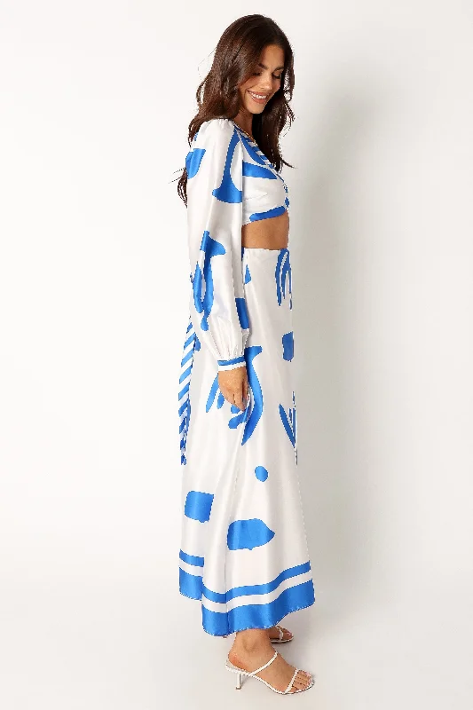 Triton Long Sleeve Midi Dress - White Blue