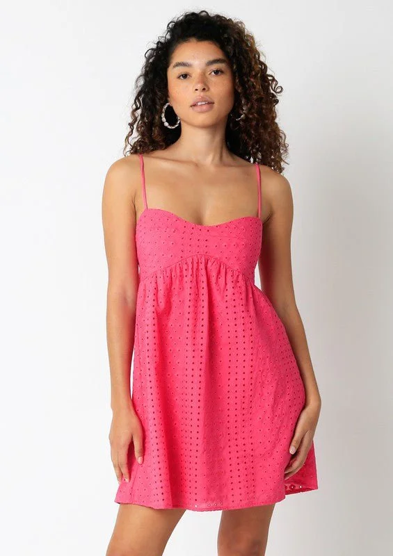 Vali Fuchsia Eyelet Babydoll Cami Mini Dress