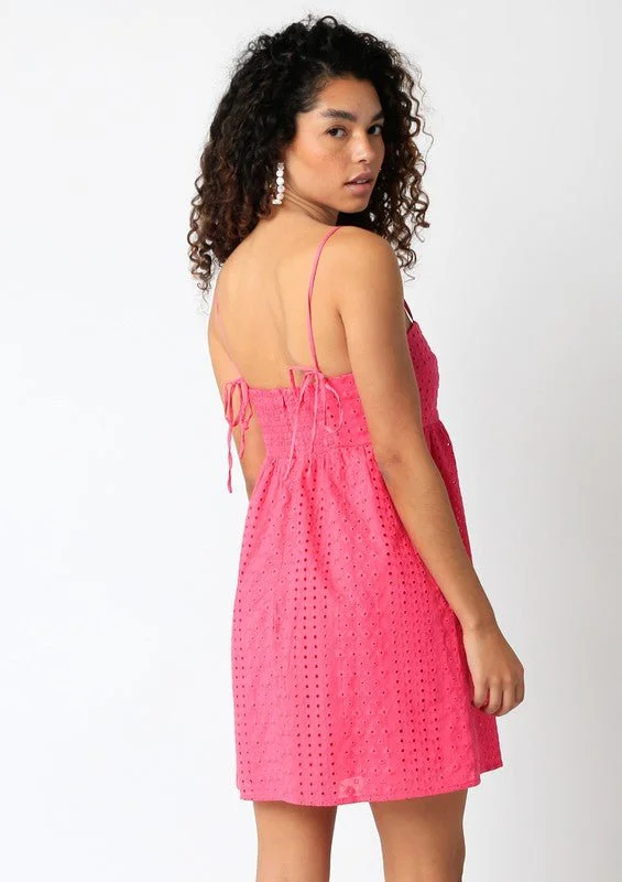 Vali Fuchsia Eyelet Babydoll Cami Mini Dress