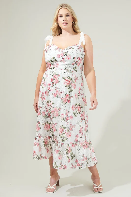 Villa Garden Eyelet Midi Dress Curve