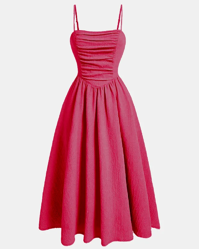 Vintage Retro Spaghetti Strap Pink Dress