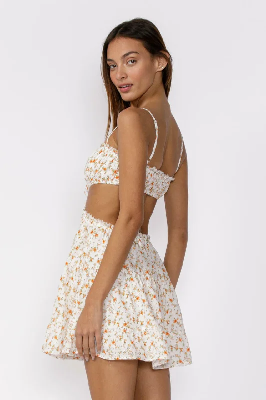 Zoey White and Orange Floral Print Mini Dress