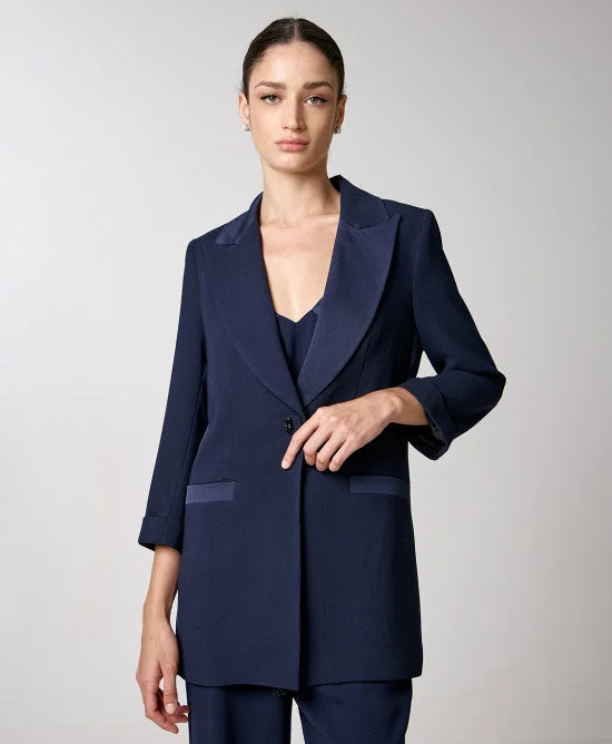 Access Fashion Navy Blazer With Satin Detail