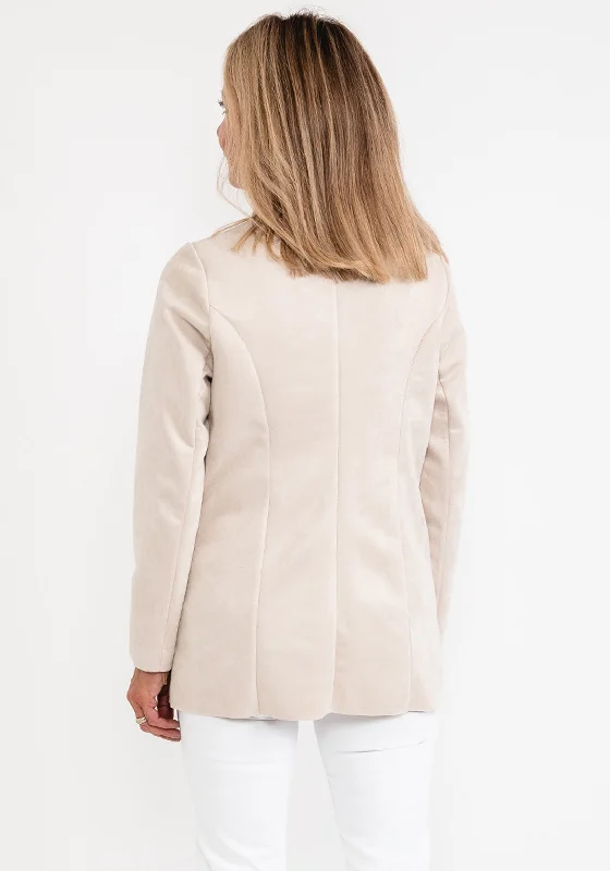 d.e.c.k. By Decollage Faux Suede Open Jacket, Beige