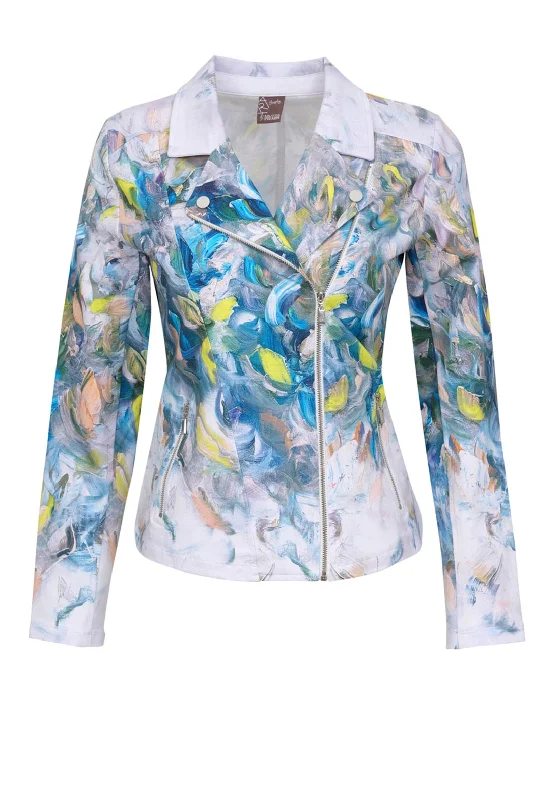 Dolcezza Paint Stroke Lapel Collar Zip Jacket, Silver Multi