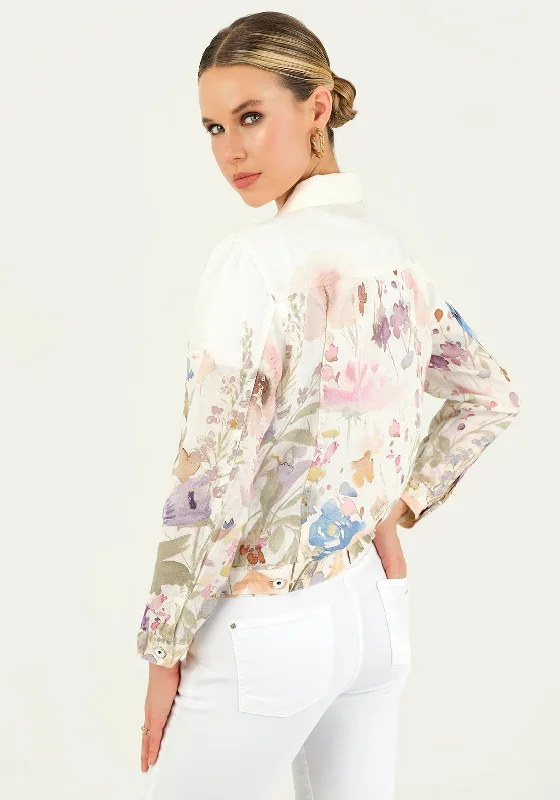 Dolcezza Floral Print Linen Jacket, Off White Multi