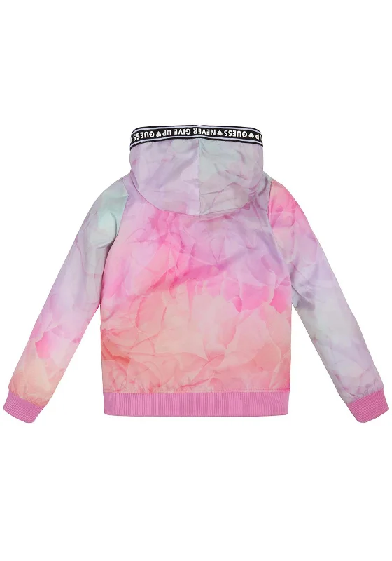 Guess Girls Hooded Long Sleeve Jacket, Pink Multi