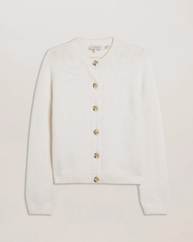 Jaycey Rose Button Crew Neck Cardigan Ivory