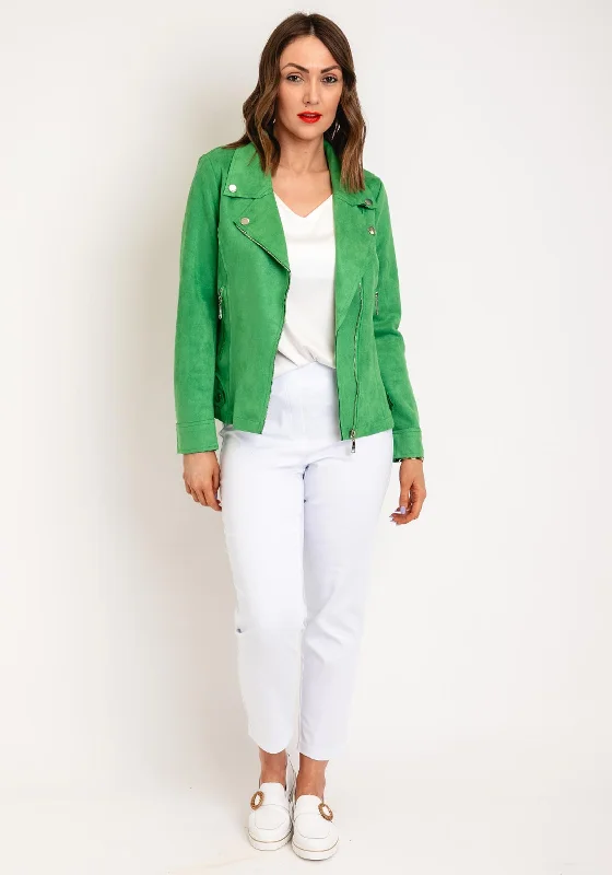 Serafina Collection Faux Suede Biker Jacket, Green