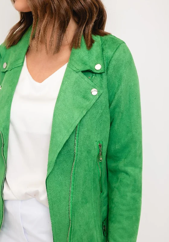 Serafina Collection Faux Suede Biker Jacket, Green