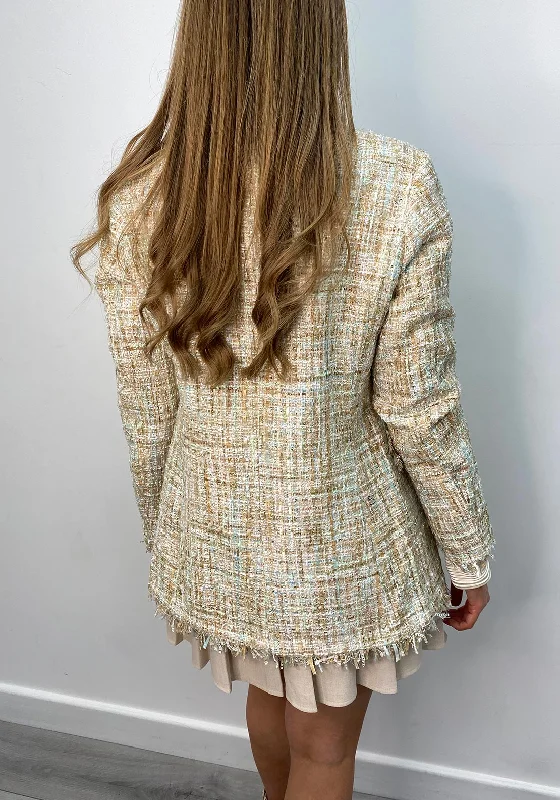 The Sofia Collection Shimmer Tweed Blazer, Beige Multi