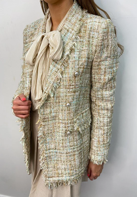 The Sofia Collection Shimmer Tweed Blazer, Beige Multi