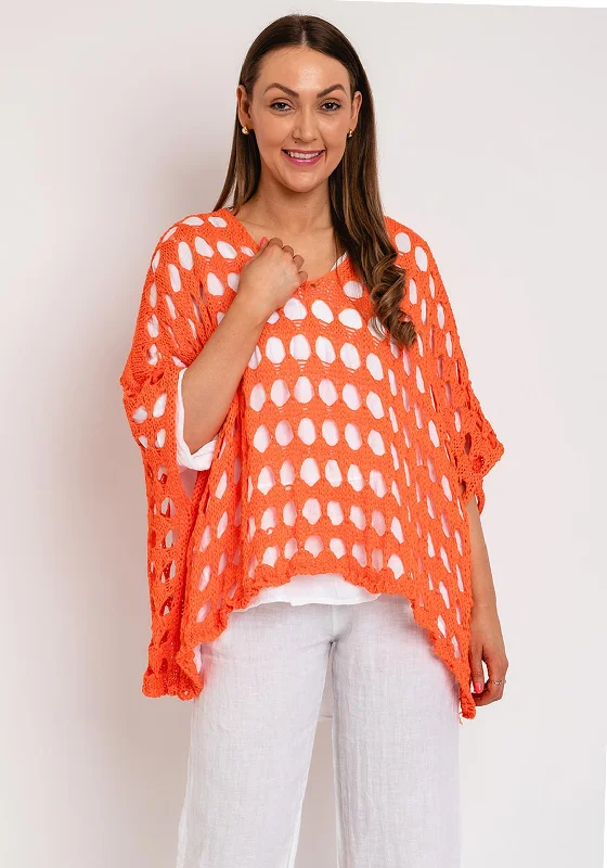 The Serafina Collection One Size Crochet Cape, Orange