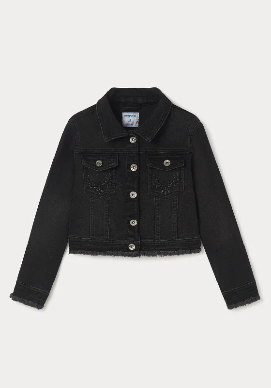 Mayoral Older Girls Embroidered Denim Jacket, Black