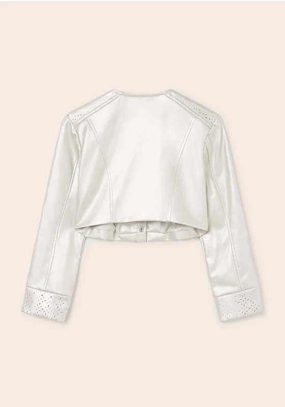 Mayoral Older Girl Leatherette Jacket, Metallic Pearl