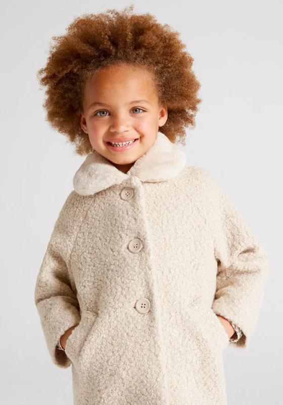 Mayoral Girl Long Sleeve Teddy Jacket, Cream