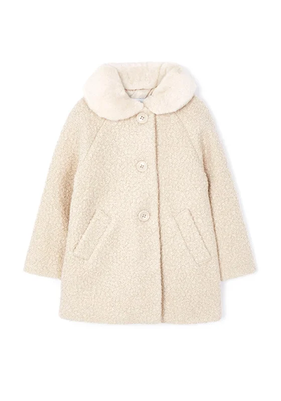 Mayoral Girl Long Sleeve Teddy Jacket, Cream