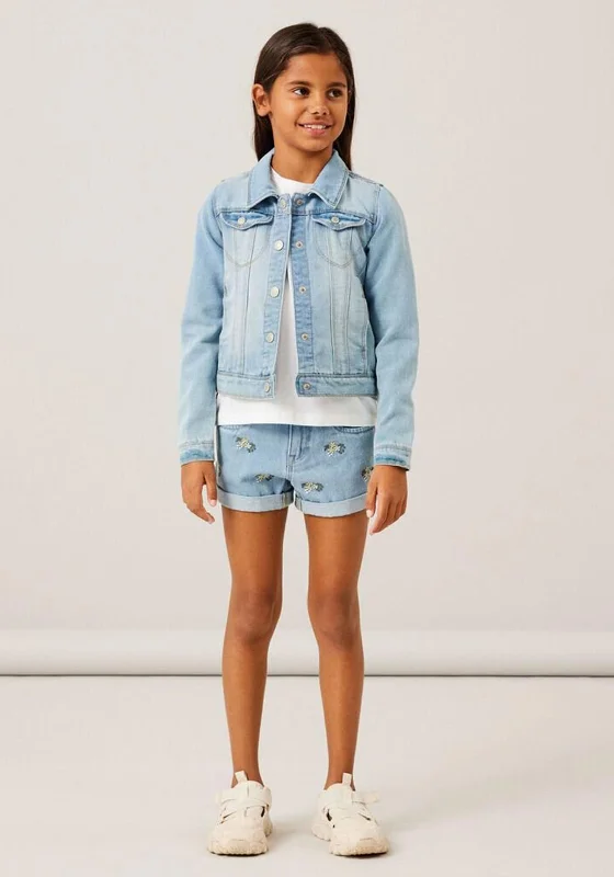 Name It Kid Girl Star Denim Jacket, Light Blue Denim