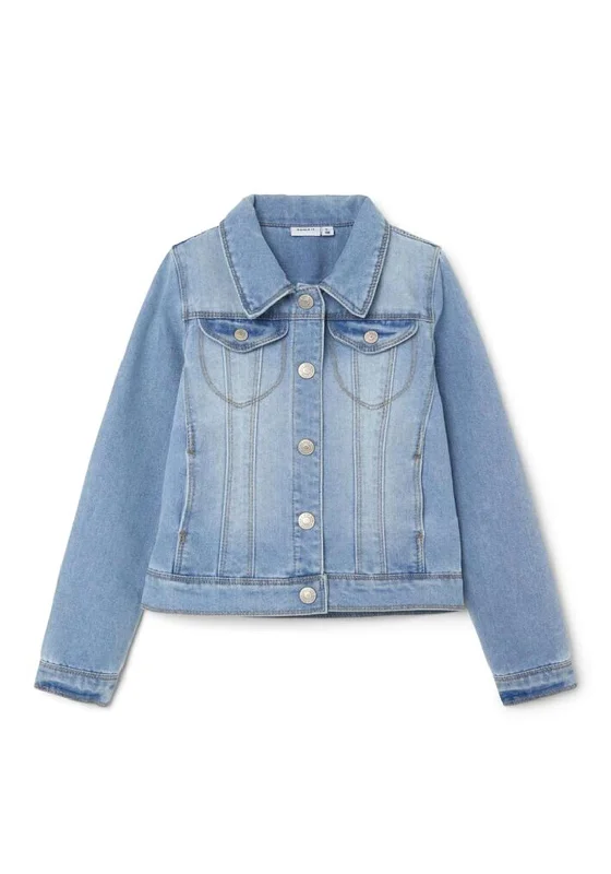 Name It Kid Girl Star Denim Jacket, Light Blue Denim